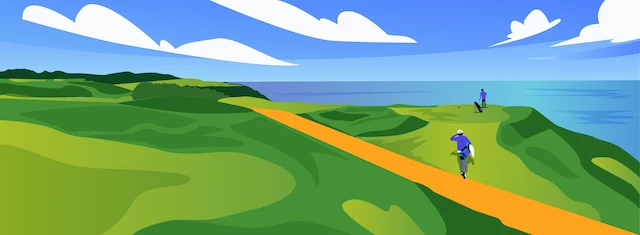 illustration of golfers at Bandon Dunes